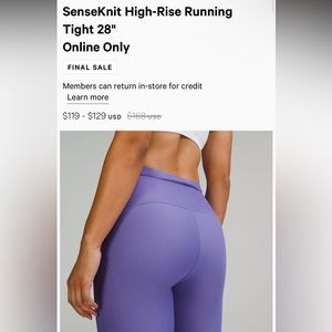 Lululemon SenseKnit High-Rise Running Tight 28